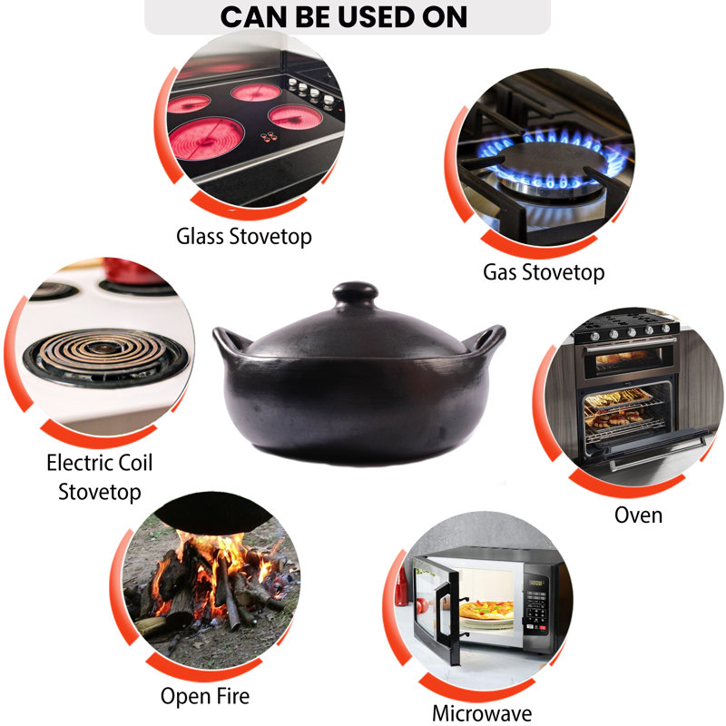 Medium Black Clay Casserole with Lid, 3 Quarts