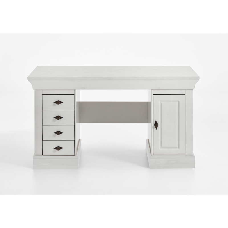 Kelly Solid Wood Solid Wood Executive Desk, Stained and Varnished White/White