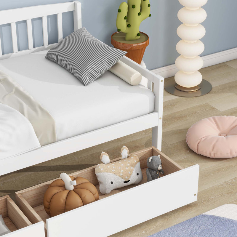 Twin-size Pine Wood Daybed with two Storage Drawers, White