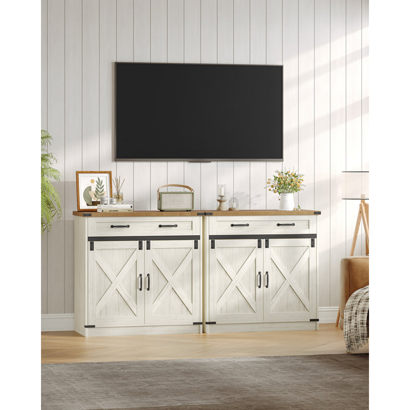 Sideboard, Kitchen Cabinets, Freestanding Kitchen Cupboard with Drawer, Adjustable Shelf, for Entryway, Living Room, Dining Room, Brown and White