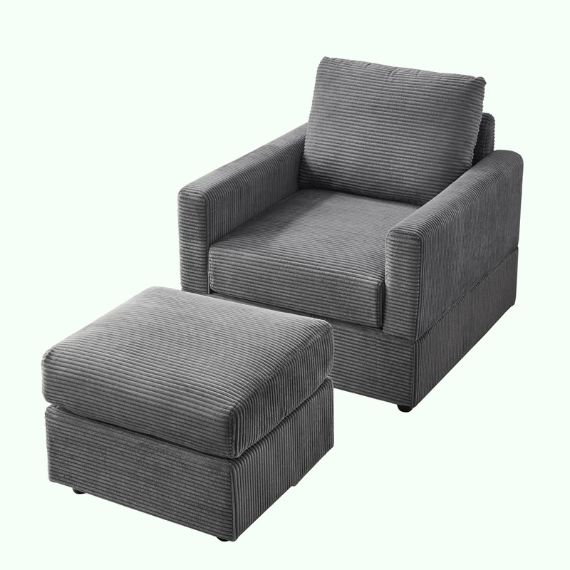 Upholstered Accent sofa with Ottoman, Grey
