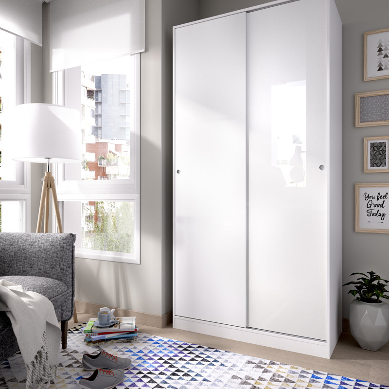 Alba-Fernandez 2 Door Manufactured Wood Wardrobe, White Glossy