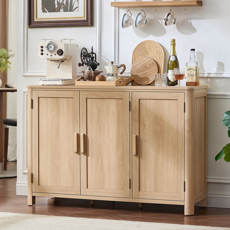 Buffet avec rangement, crédence en forme d'arc de 46 po avec 3 portes et tablettes réglables, armoire à café de style Mid-Century pour la cuisine, le salon et le vestibule