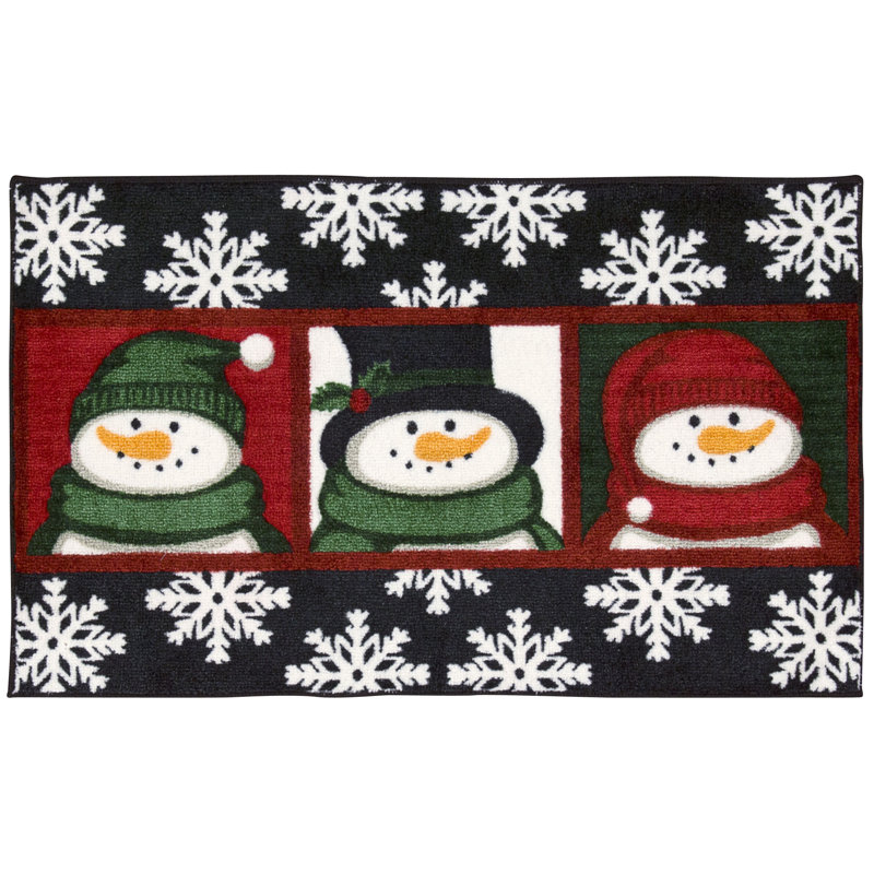 Tapis noir 3 visages de bonhomme de neige, Rectangle 1 pi 10 po x 3 pi