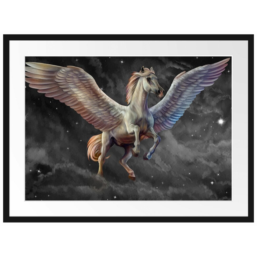 Weißer Pegasus mit Engelsflügeln Gerahmter Fotokunstdruck Poster