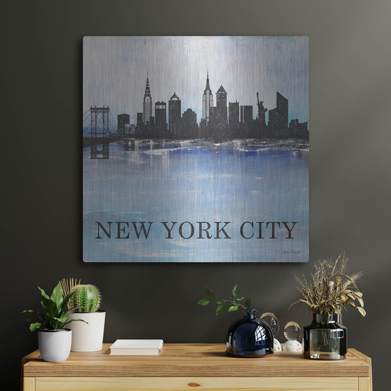 «Misty Blue-cités-a-b» par Jean Plout, art mural en métal, 24 po x 24 po, 24 po x 24 po