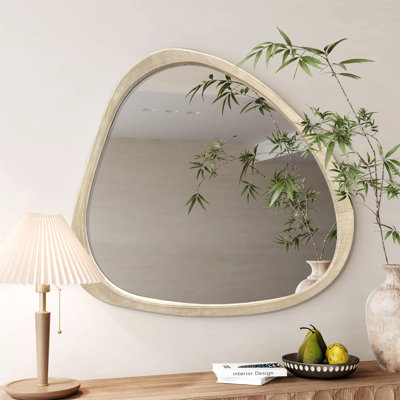 Miroir en bois massif 45 po Miroir mural asymétrique avec cadre en bois et miroir