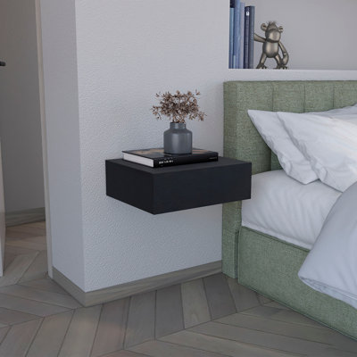 Floating Nightstand 5"H, Modern Wall-Mounted Bedside Shelf with Drawer, Black