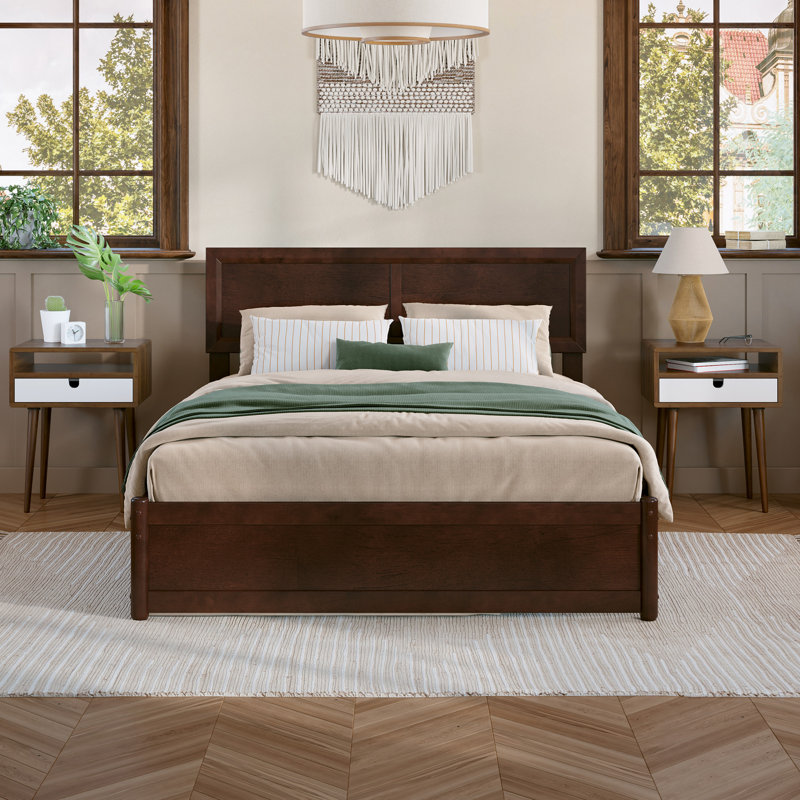 Astley Wood Platform Bed with Panel Footboard and Trundle, Walnut, Full