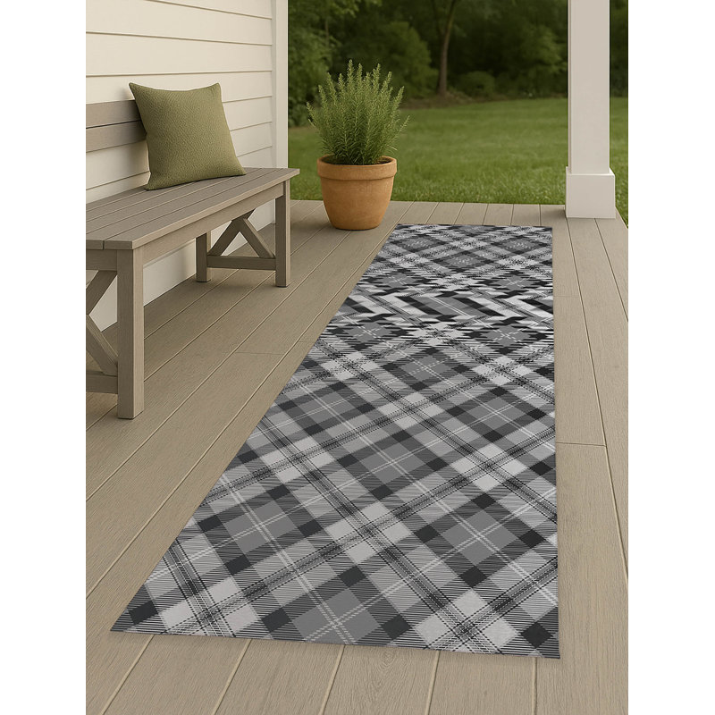 Anthony Plaid Non-Slip Outdoor Rug, Runner 2'6" x 8'