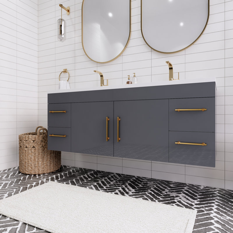 Ensemble de meuble-lavabo double 60 po Tenshi, Gris brillant