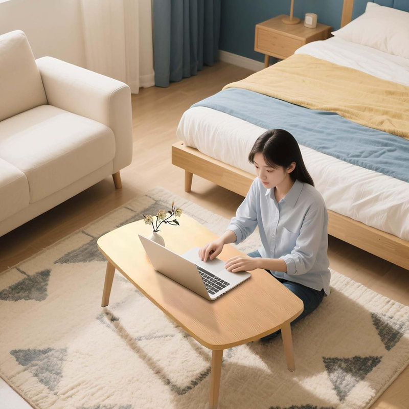 Solid Wood Base Computer Desk, Tan/Tan