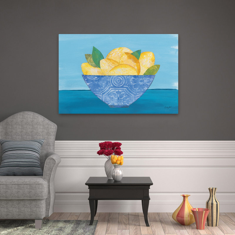 Art d'élégance bleu et bol citron, H 32 po x l 48 po