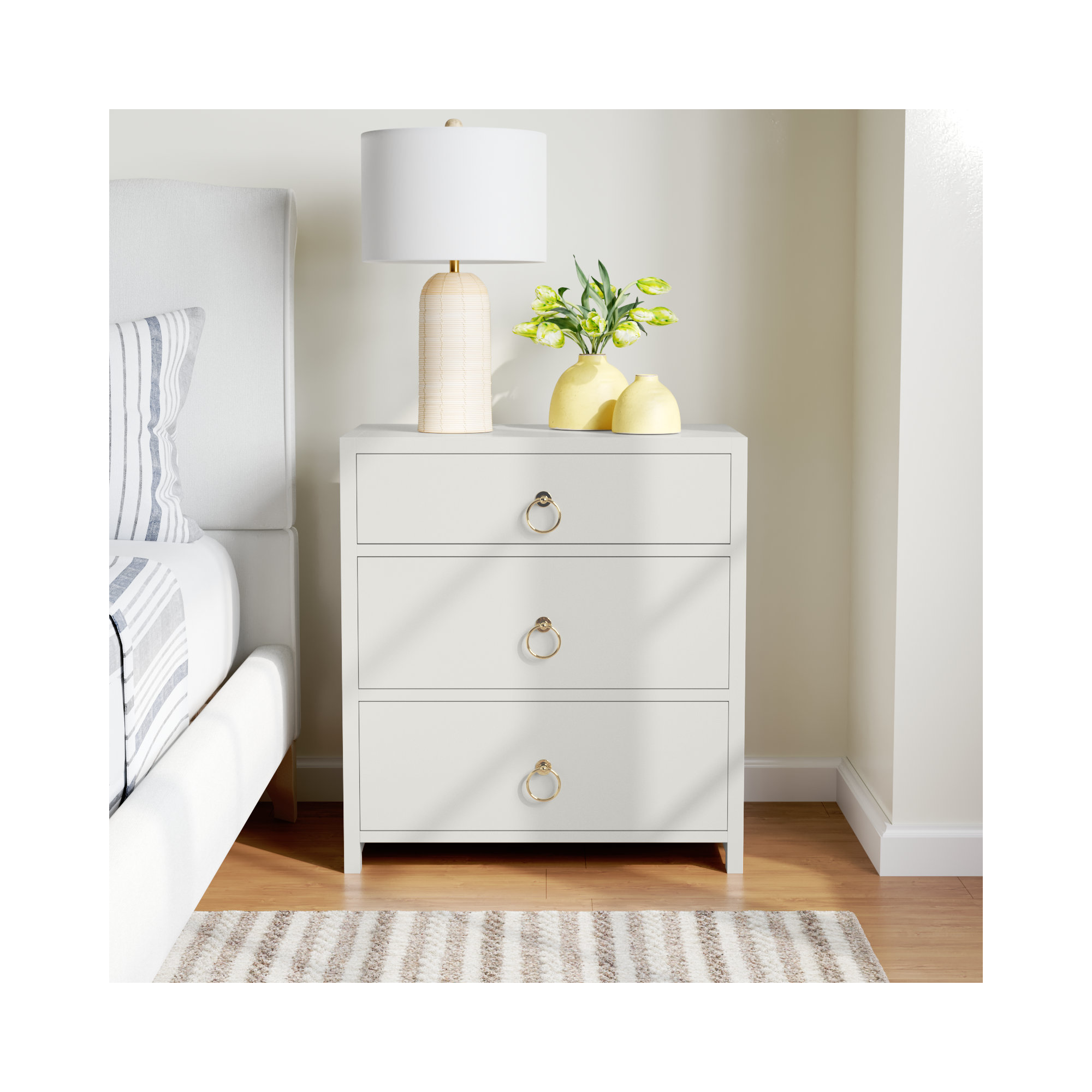 Elin 3 - Drawer 25" Nightstand, Navy Blue