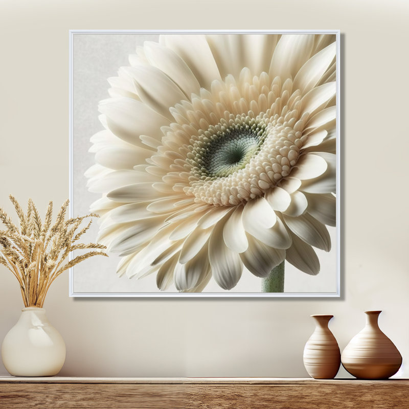 Gerbera blanche III - art mural Gerbera, H 30 po x l 30 po, Cadre flottant blanc