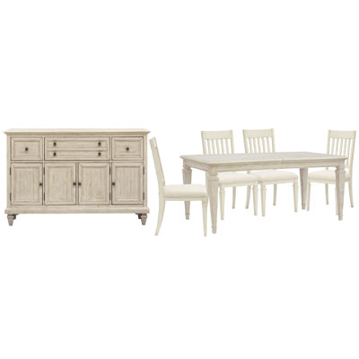 Extendable Rectangular Dining Table With 4 Side Chairs And Buffet