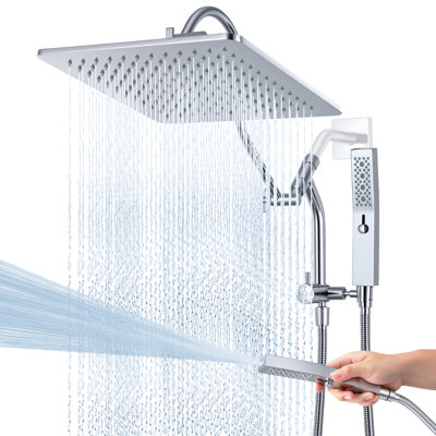 12" All Metal Rainfall Shower Head With Multi-function Handheld Sprayer Combo