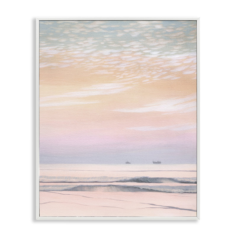 «Distant Ship at Sunrise Giclee Art» par William Penhallow Henderson, Estampe numérique encadrée blanc bord de mer