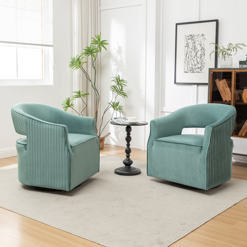 Fumiyo Velvet Swivel Barrel Chair, Green