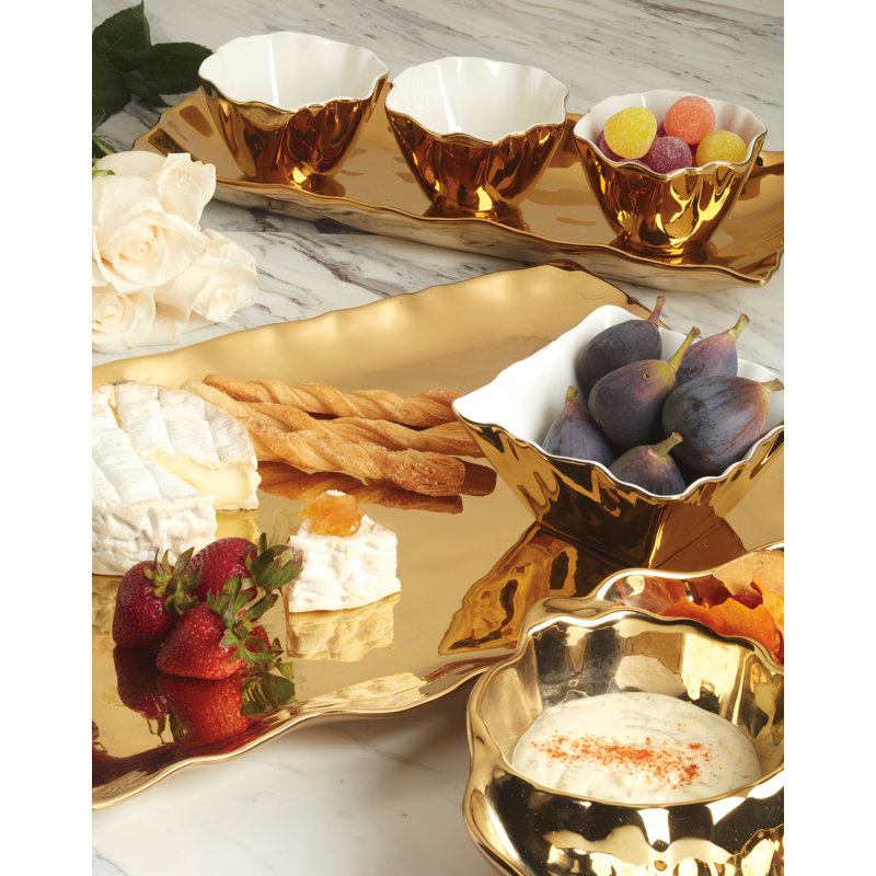 Gold Coast Rectangular Gold Ceramic Platter for Chips & Dip