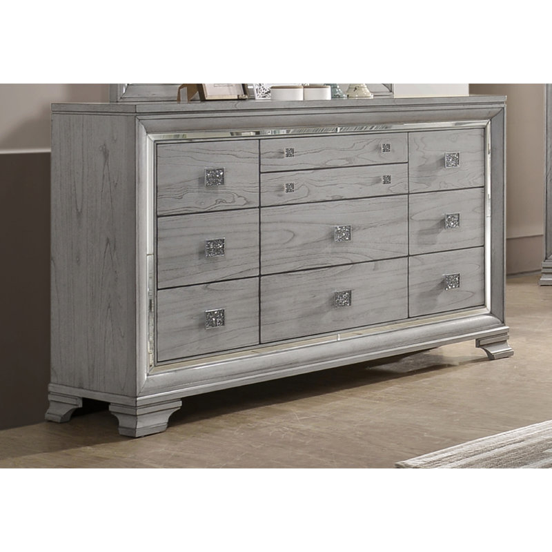 Contemporain 1Pc Finition gris clair brun 6 tiroirs de rangement Commode à bijoux Miroir