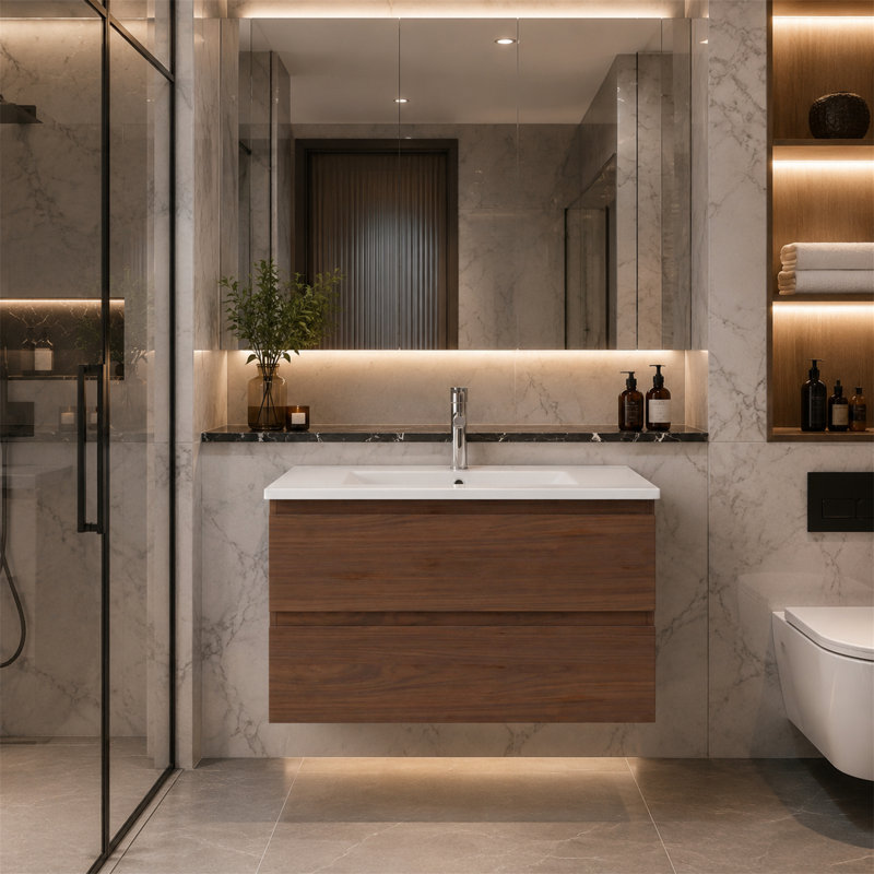 Meuble-lavabo mural suspendu de 36 pouces, Brun