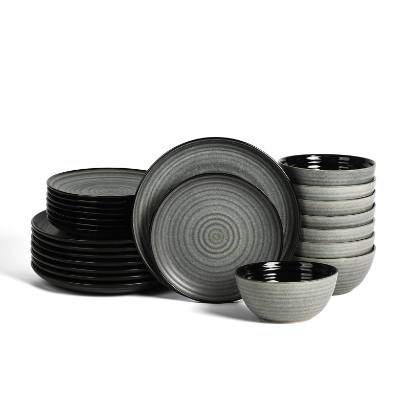Stone Lain Dua 24-Piece Dinnerware Set Stoneware, Black