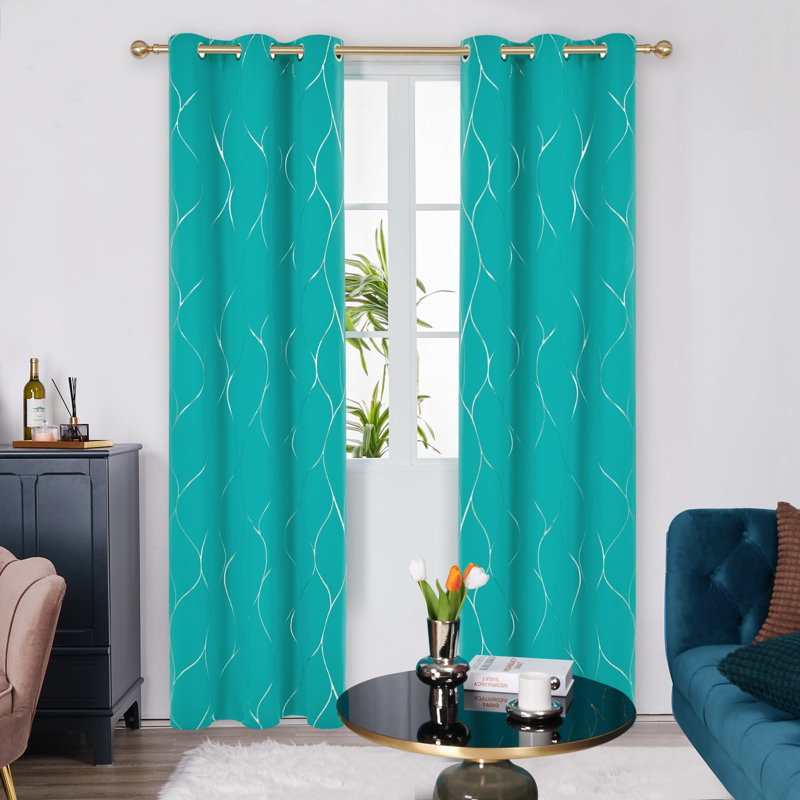 Kellda Thermal Room Darkening Polyester Curtain Panels , 42" W x 84" L, Turquoise