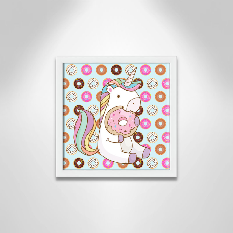 Adhésif décoratif beigne licorne, H 12 po x l 12 po x P 1,18 po, Encadré de boîte blanc