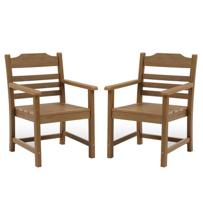 Patio Dining Chair With Armset Set Of 2,  HIPS Materialwith Imitation Wood Grain Wexture Chair For Deck Pool Backyard, Teak