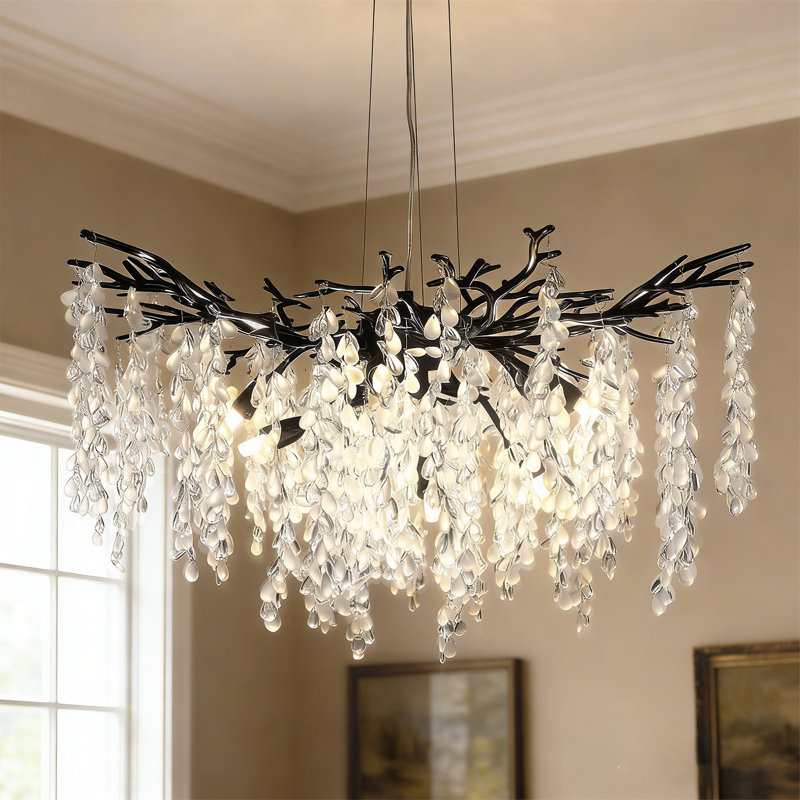 Lustre 32 branches en cristal 32 lumières pour salon, Noir mat