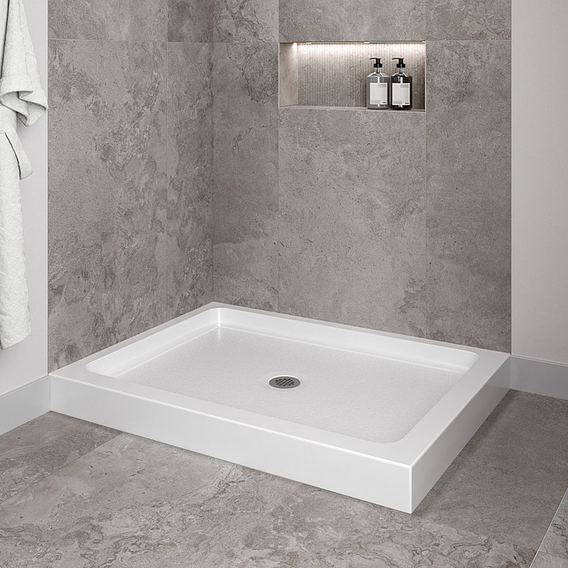 48 in. x 36 in. Corner Acrylic Shower Base in Glossy White With Center Drain, Drain Included, Glossy White