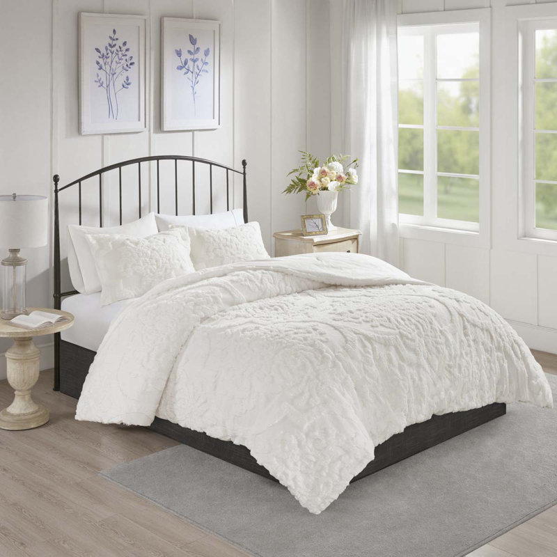 Ensembles de literie, Édredon double + 2 taies décoratives standard, Blanc cassé