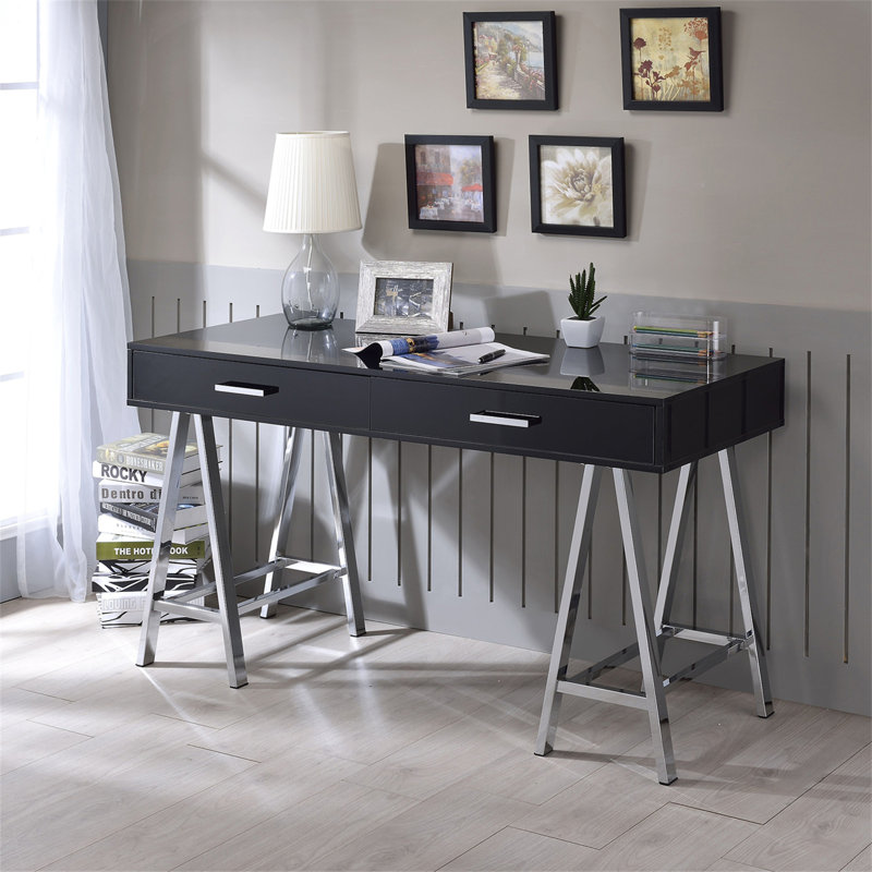 Bureau d'écriture à 2 tiroirs avec base en métal (sans les chaises de bureau)