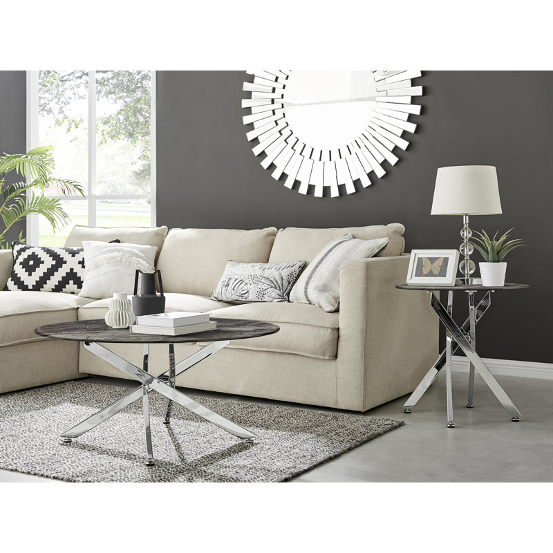 Celeski Pedestal Coffee Table, Silver, Grey
