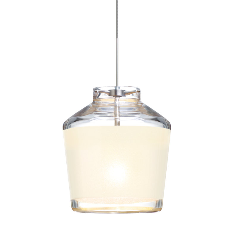 Luminaire suspendu à 1 lumière Delaune, Nickel satiné, Blanc