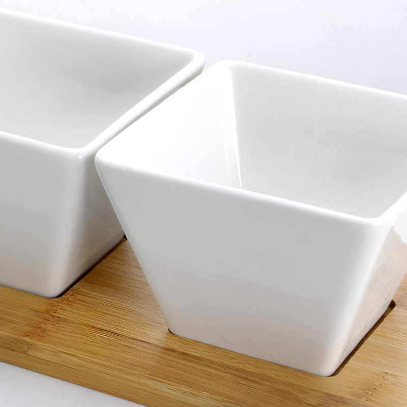 Elama Modern 5pc Appetizer and Condiment Server, 4 Serving Dishes and a Bamboo Server Black