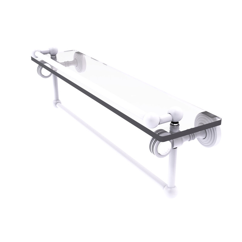 Tablette en verre avec barre de tour Jarrell, Blanc mat, H 5,5 po x l 22 po x p 6,8 po