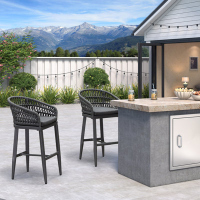 Alhan Outdoor 28.54 Bar Stool With Waterproof Cushion by Bay Isle Home