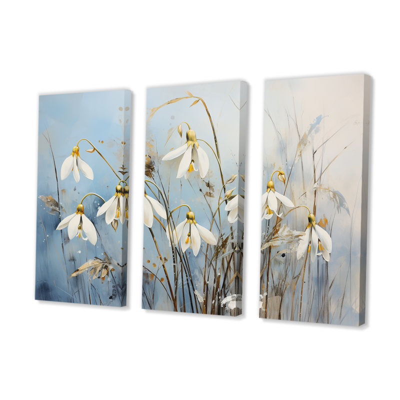 Blue and Gold Snowdrop Flower Simplicity - Ensemble de décorations murales Snowdrops, H 28 po x l 36 po x P 1 po