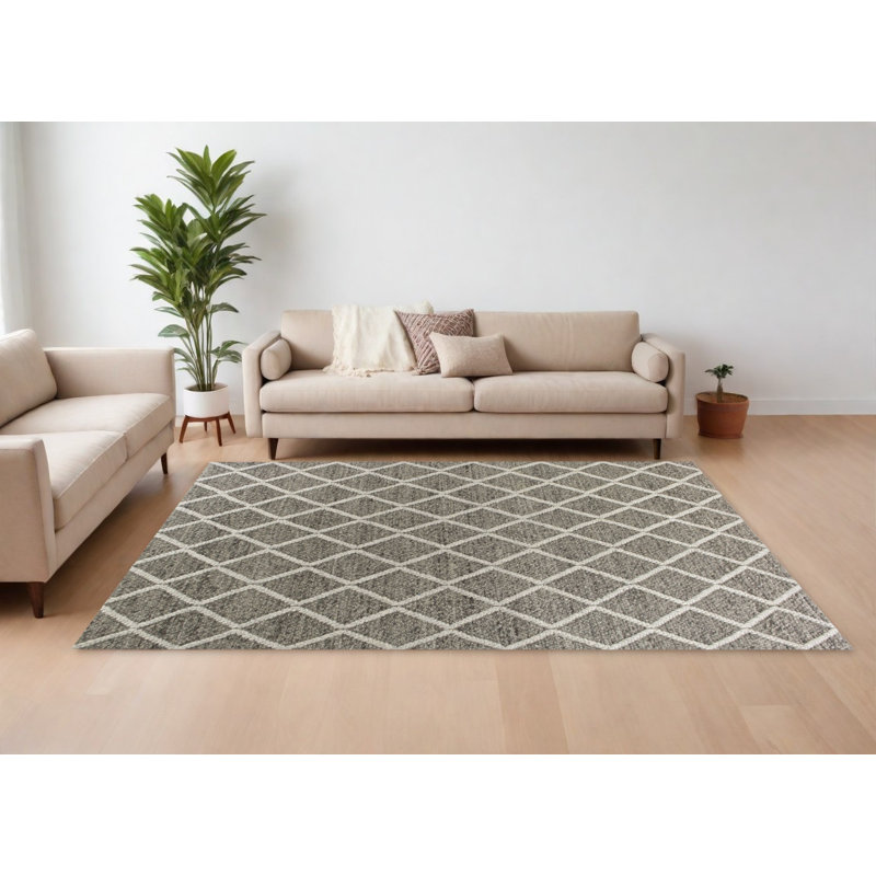 Mott Street Geometric Handmade Tufted Area Rug, Rectangle 7'6" x 9'6", Dark/Gray