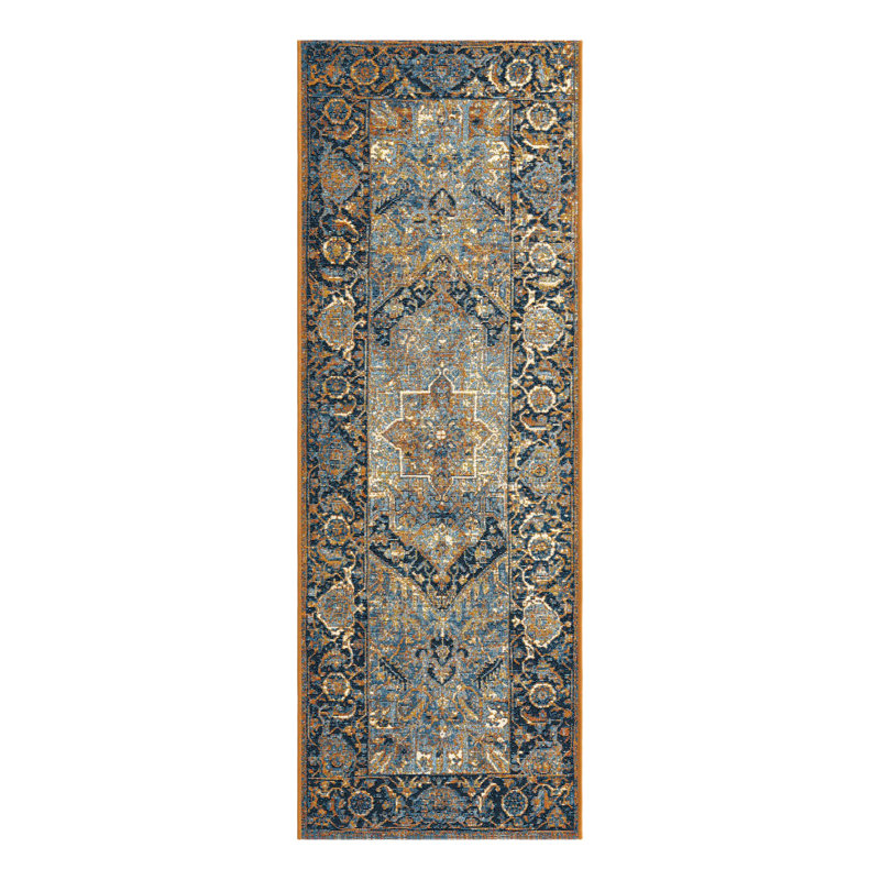 Tapis traditionnel bleu Blue_Unique Loom Nosara, Tapis de couloir 2 pi x 6 pi