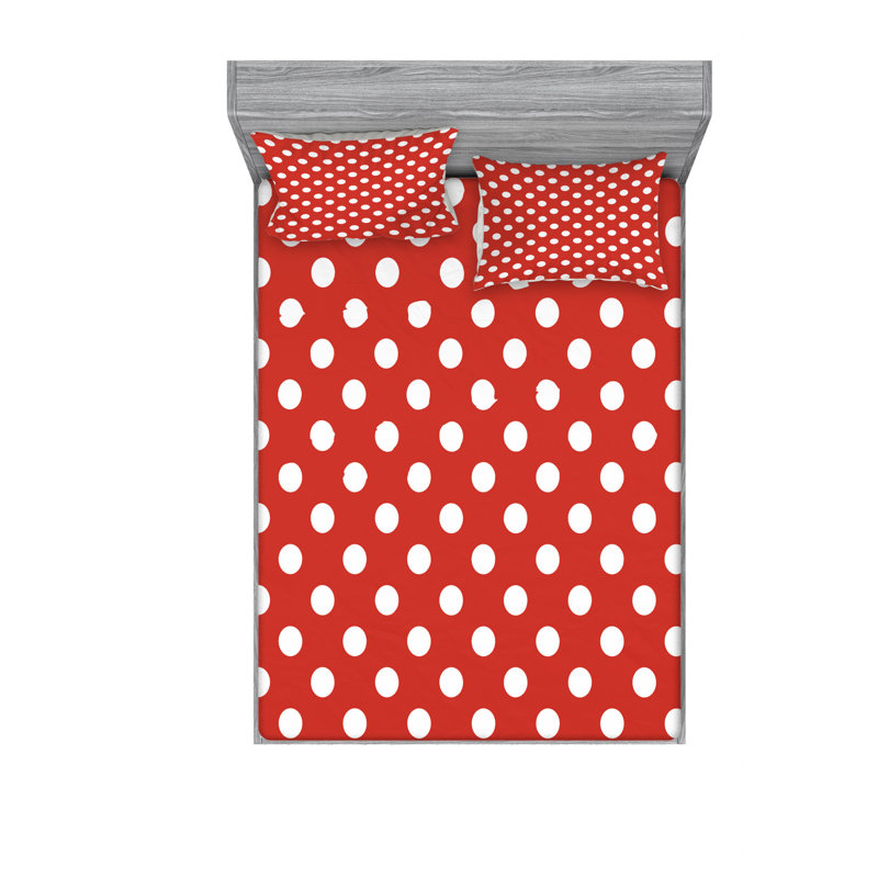 Microfiber Polka Dots Sheet Set, Queen Sheet Set with Fitted Sheet, Nostalgic Girlish Polka Dots