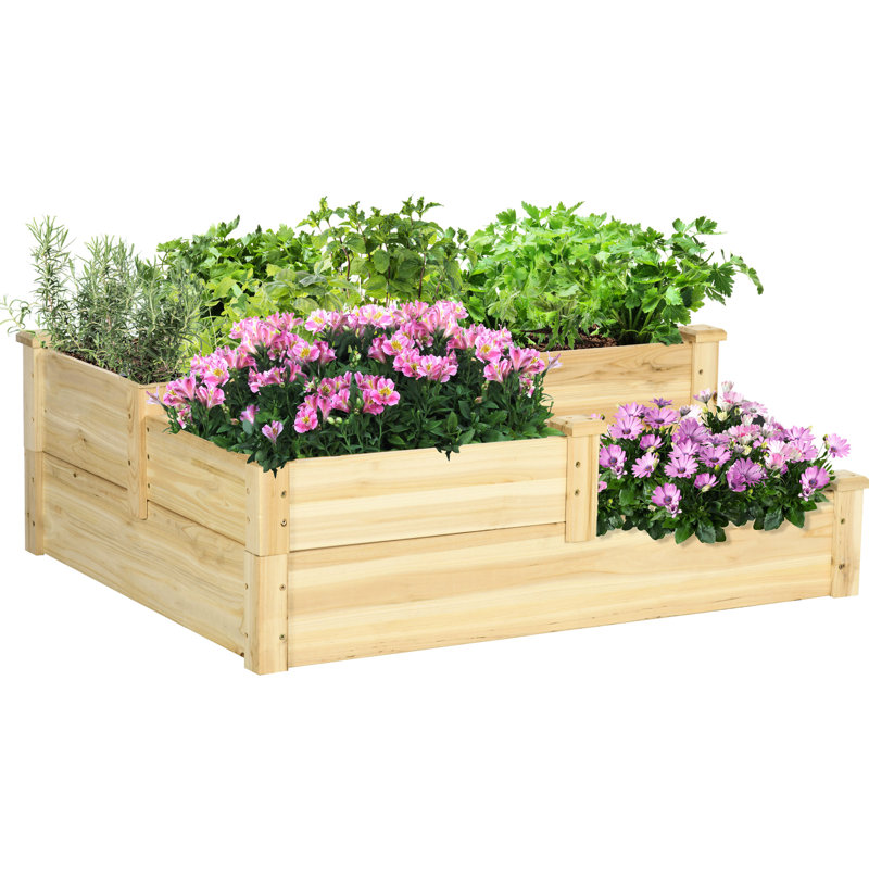 3 Tier Raised Garden Box, Wooden Outdoor Planter For Veggies, 42.5"X34.53"X13.95", Open Bottom To Facilitate Water Drainage Bed, Better Planting, Enhance Plant Vitality