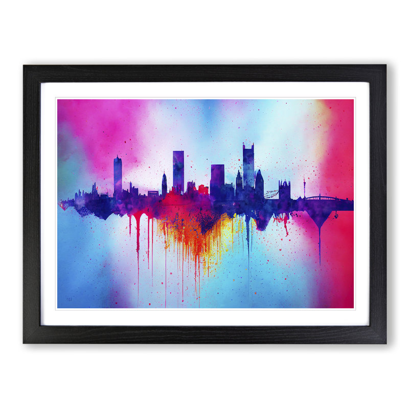 Bold London Skyline Watercolour Vol.3 Abstract - Single Picture Frame Print, 46cm H x 64cm W x 2cm D, Black Framed