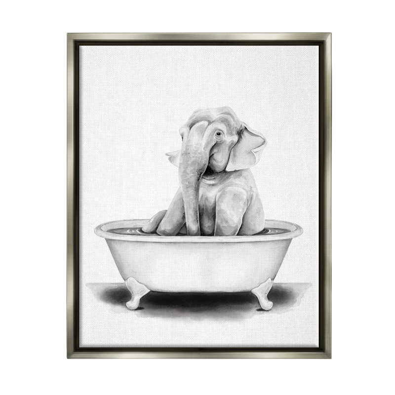 «Elephant In Tub», Cadre flottant gris lustré, 25" H x 31" W