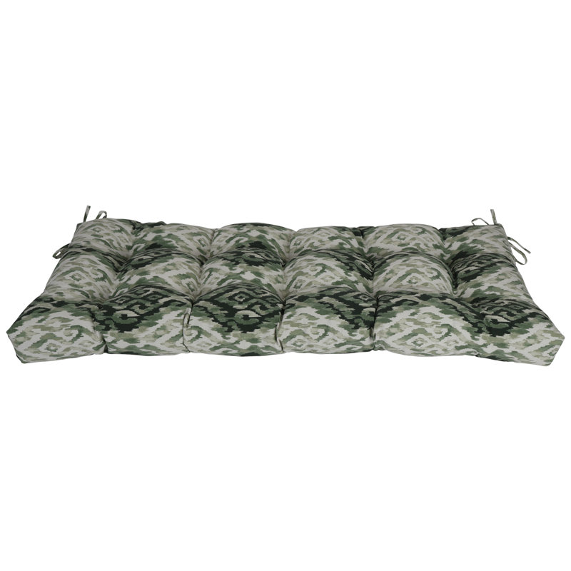 Tufted Outdoor Bench Cushion, Green/Lakat Mineral Abstract, 51" W x 19" D