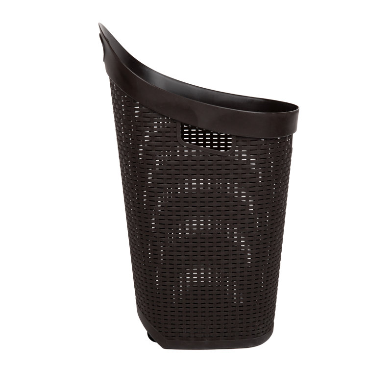 Brown Wicker Rolling Laundry Hamper with Lid and Wheels
