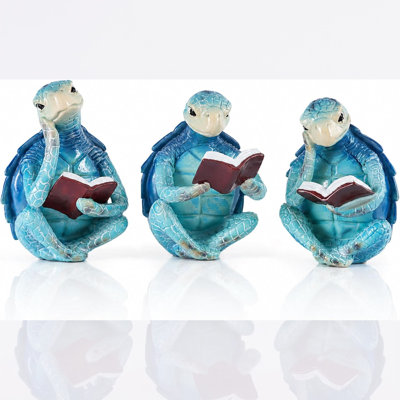 Sculptures de tortues marines bleues en résine, lot de 3