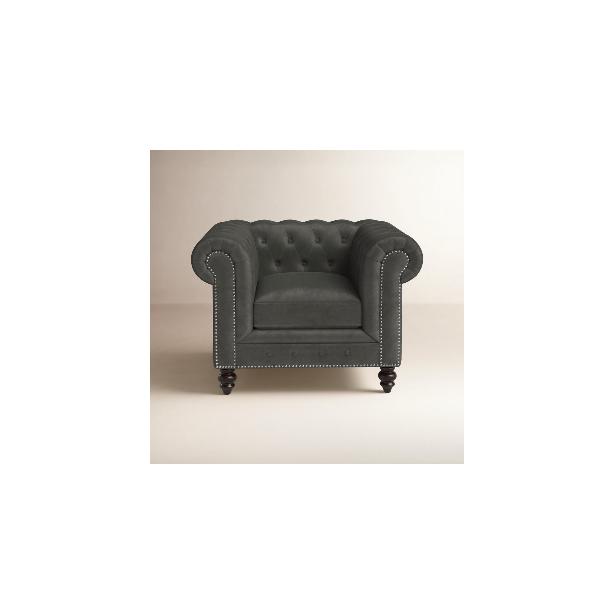 Ophelie Upholstered Chesterfield Chair, Smoke Grey Velvet